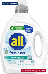 all Laundry Detergent Liquid, Free Clear for Sensitive Skin, Odor Relief, Unscen