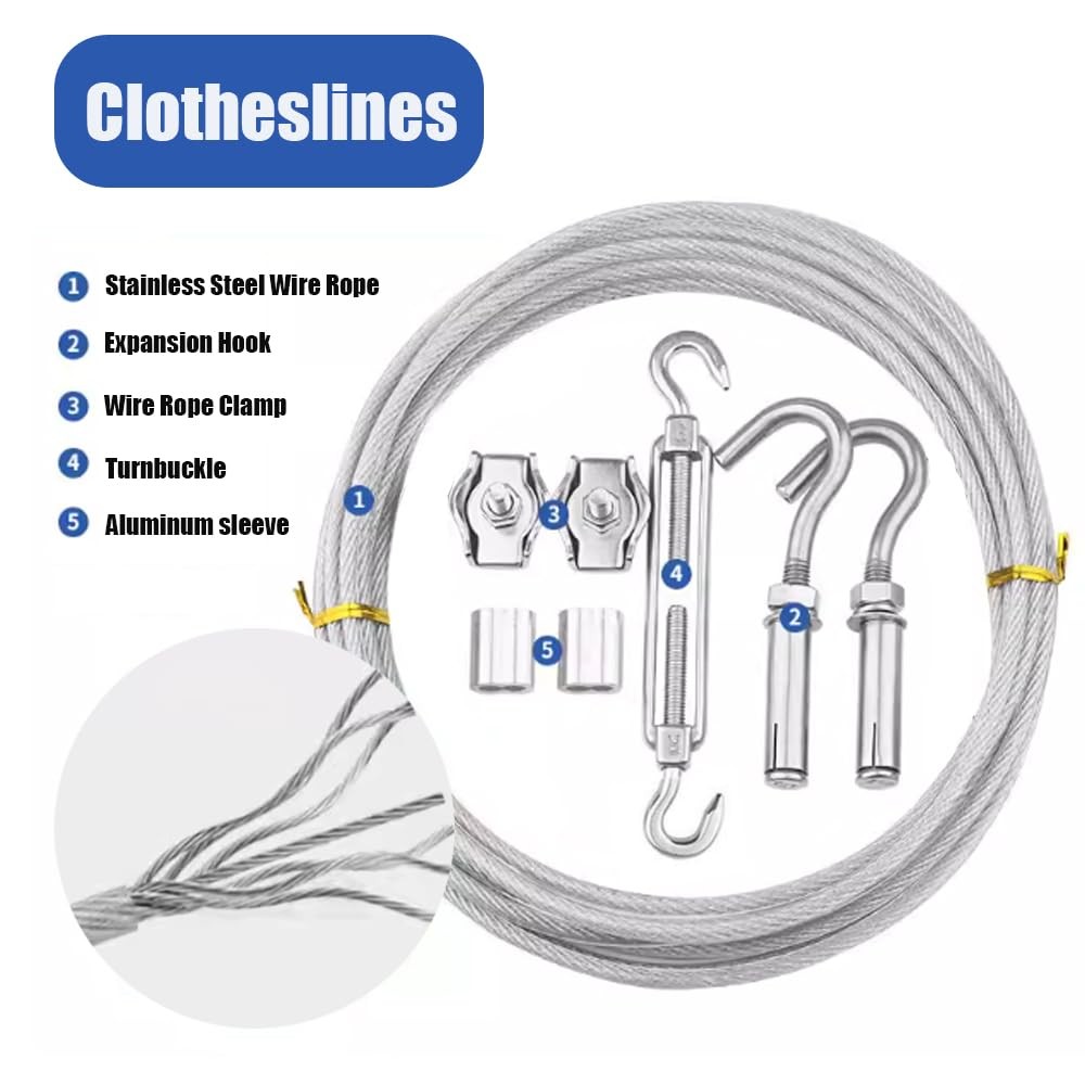 Clothesline, Stainless Steel Clothesline Wire Outdoor Cable Wire Rope Laundry... gallery