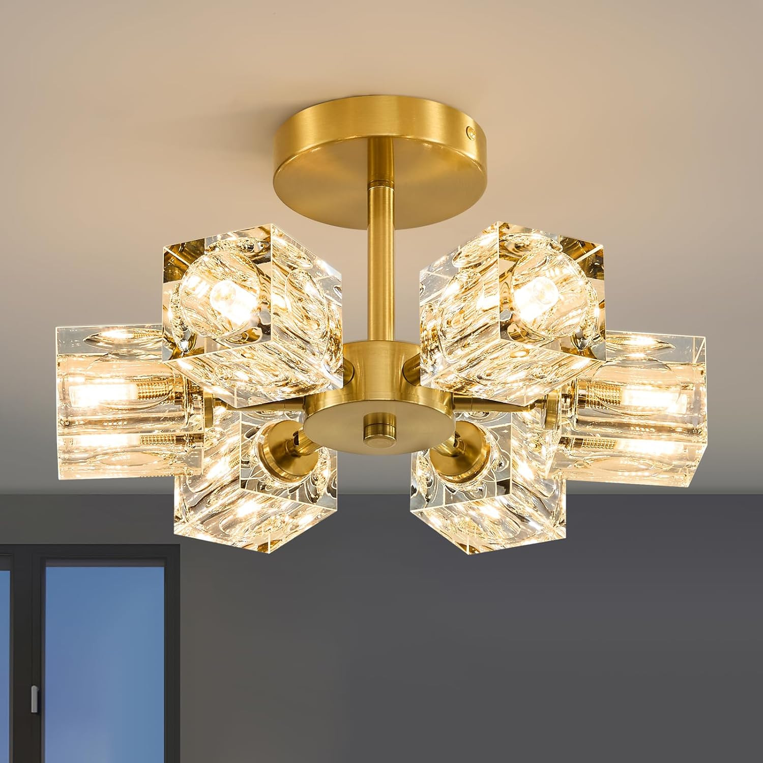 Sputnik Ceiling Light 6-Light Gold K9 Crystal Semi Flush Mount Fixture gallery