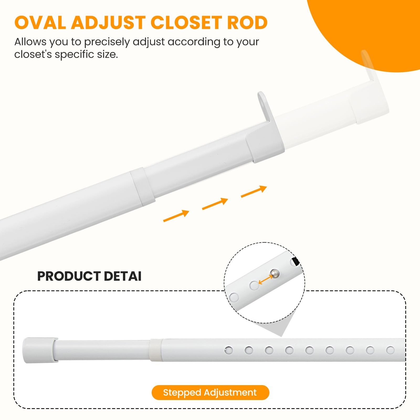 Oval Closet Rod for Hanging Clothes Adjustable Closet Rods 18 to 75 Inch Heav... gallery