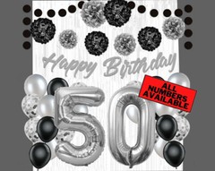 Silver & Black 50th Birthday Decorations – 40″ Number Balloons &More Boy or Girl