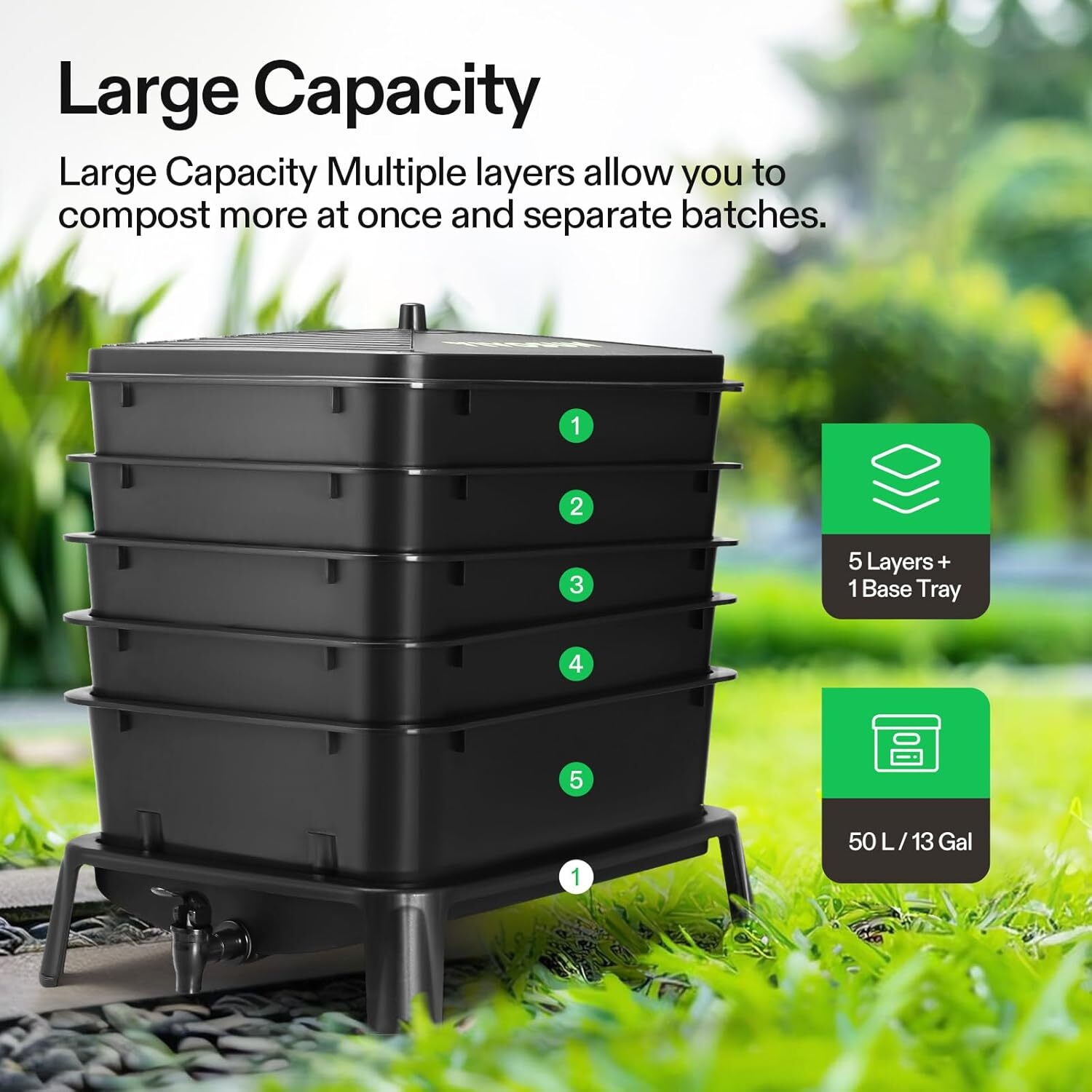 VIVOSUN 5-Tray Worm Composter 13gal/50 L Worm Compost Bin w/ Worm Farm Kit gallery