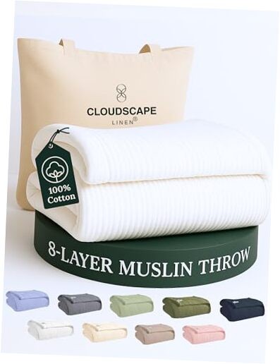 Cloud Scape Linen Extra Large 8 Layer Muslin Throw Throw (50"x70") 01: White
