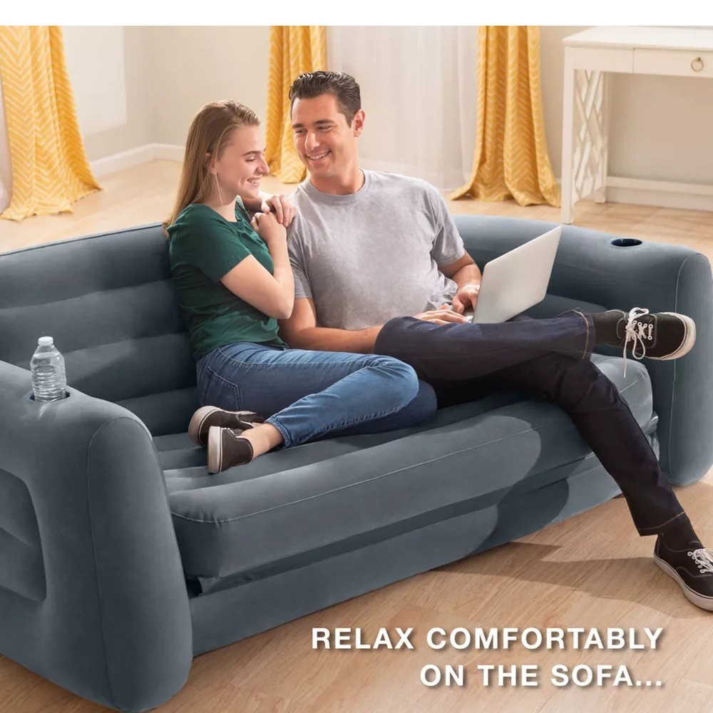 INTEX 66552EP Inflatable Pull-Out Sofa Built-in Cupholder Velvety Surface 2-in-1 gallery