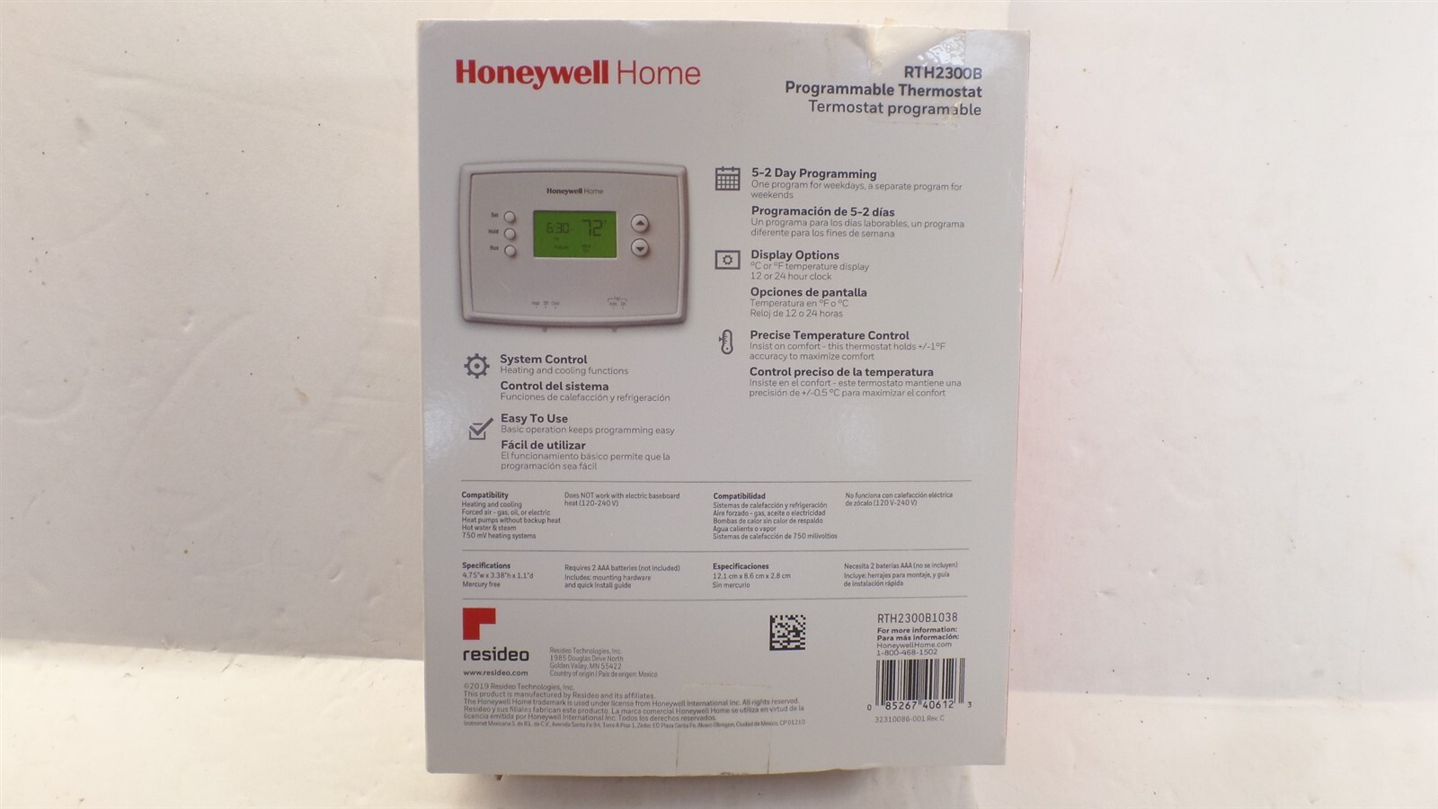 HONEYWELL RTH2300B 5-2 DAY PROGRAMMABLE THERMOSTAT WITH DIGITAL BACKLIT DISPLAY gallery