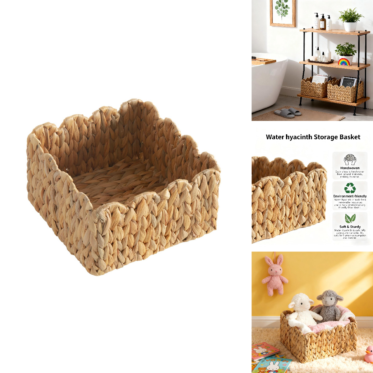 Quincry Scalloped Basket Wicker Storage Baskets Hand Woven Baskets For gallery