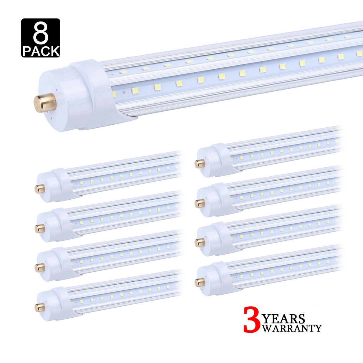 8 Pack T8 8FT FA8 Single Pin Led Tube Light Bulbs 65W 8' Led Shop Light 6000K gallery