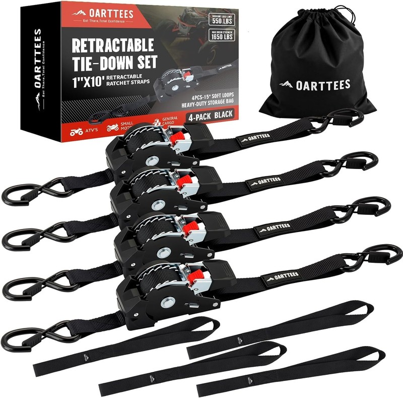 Heavy-Duty Self Retracting Tie Down Straps for Secure Cargo - 1,650 lb Capacity gallery
