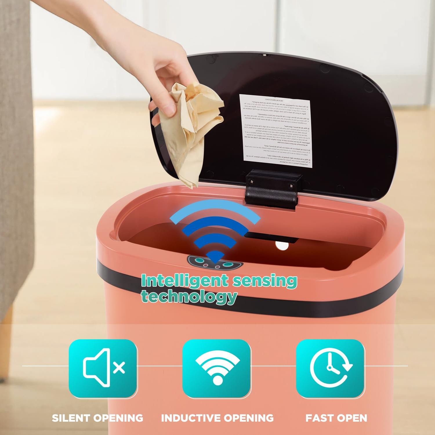 BestOffice | 13 Gallon Plastic Trash Can with Lid | Pink | Automatic Touchless G gallery