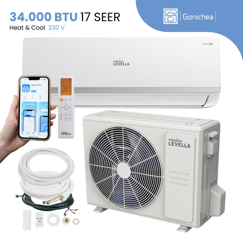 34,000 BTU 17 SEER2 Ductless Mini-Split Inverter Air Conditioner Heat Pump 230V gallery