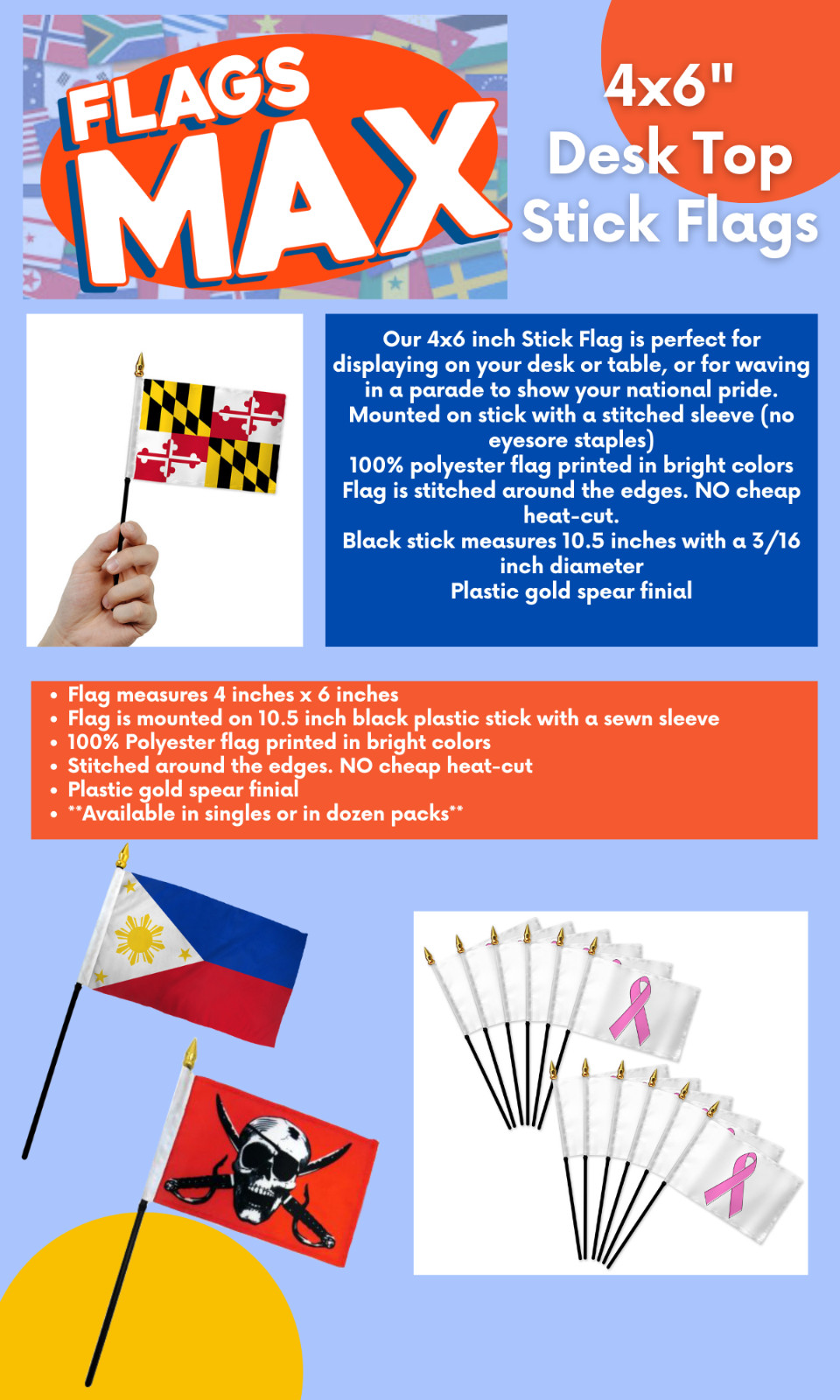 Georgia 4x6in State Stick Flag - Mini USA Desk Flag Parade Classroom Decor gallery