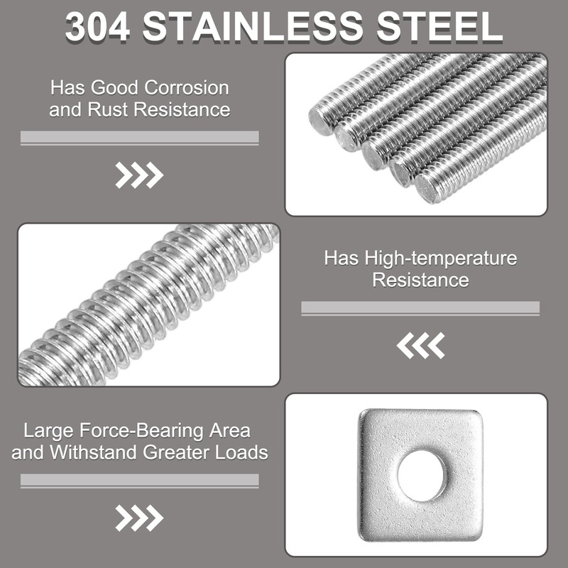 5/16"-18 UNC Fully Threaded Rod, 2Pcs 304 Stainless Steel 7.9" Screw with Washer gallery