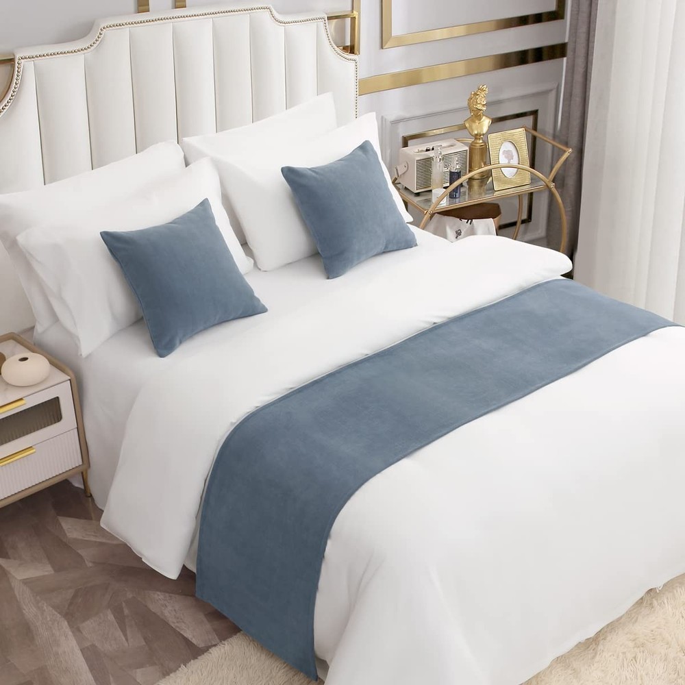 Blue Single Layer Chenille Bed Runner Modern Style Bedroom Hotel Scarf Decor