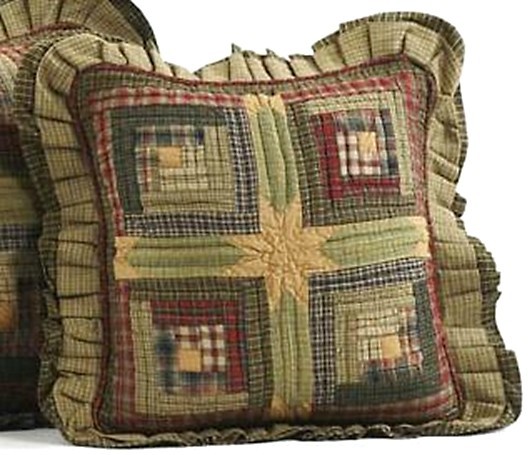 Tea Cabin Hand Quilted Patchwork Pillow Country Green Red Yellow 16" Filled gallery