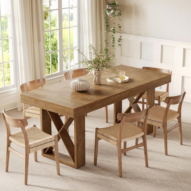 63-Inch Rectangle Dining Table for 4-6 People, Farmhouse Kitchen Dinner Table gallery