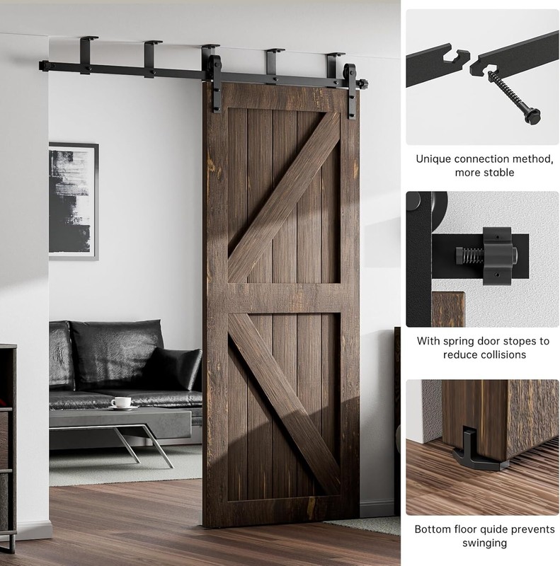 4ft-20ft Ceiling Mount Sliding Barn Door Hardware Closet Kit Single/Double Doors gallery