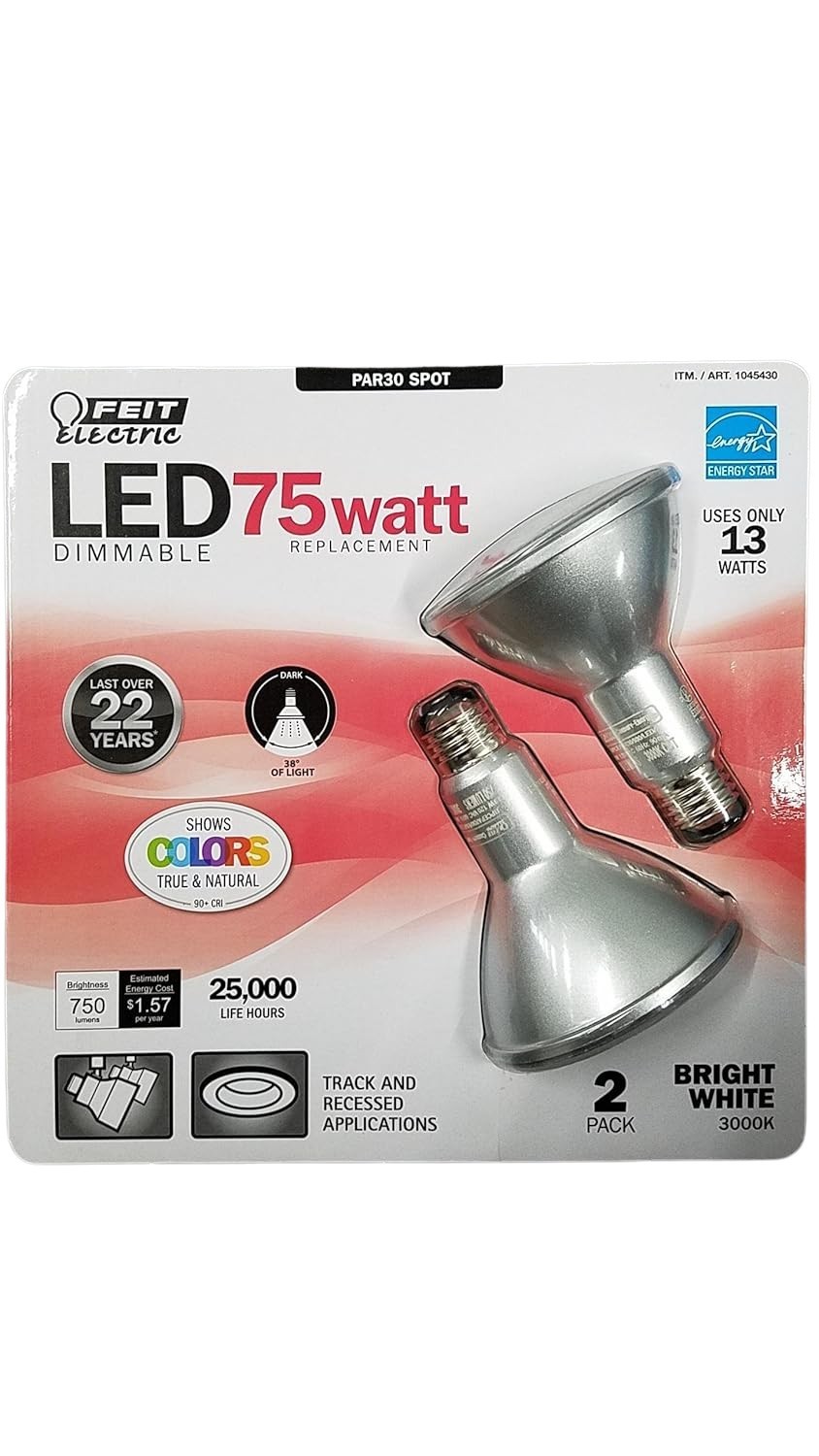 Feit Electric PAR30 LED Spotlight Bulbs 75W Replacement Dimmable 2Pk 3000K gallery