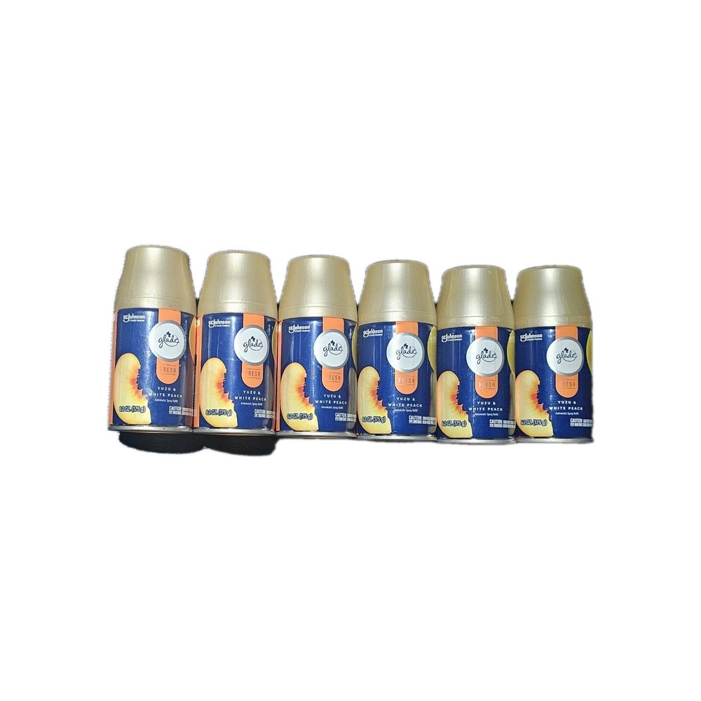 6 Glade Fresh Automatic Spray Refill YUZU & WHITE PEACH Air Freshener 6.2oz. NEW