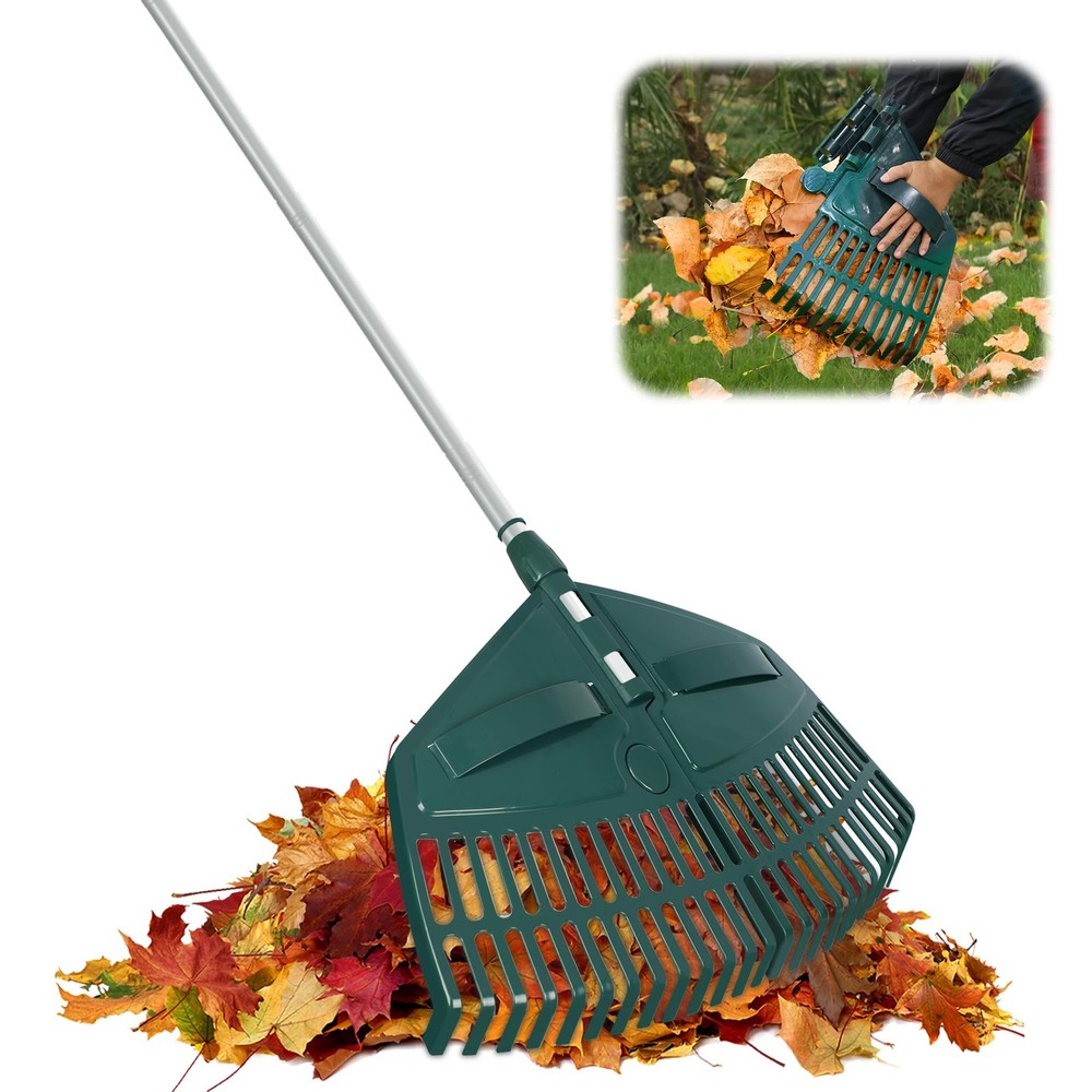 ORIENTOOLS 69" Adjustable Leaf Rake with 5-Section Handle, Detachable, green
