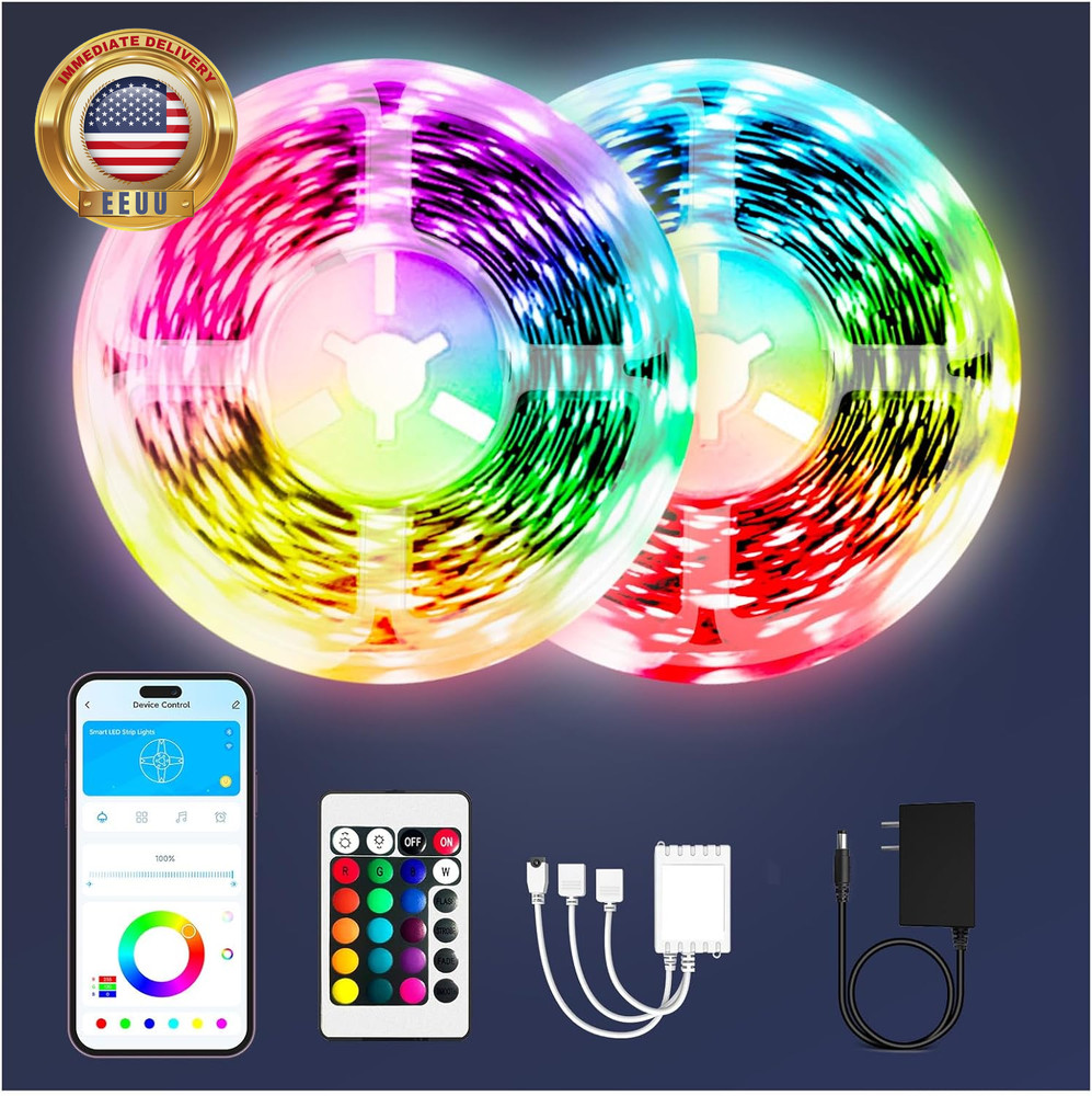 Bluetooth Led Strip Lights 100Ft (2 Rolls of 50Ft), RGB Color Changing LED Light