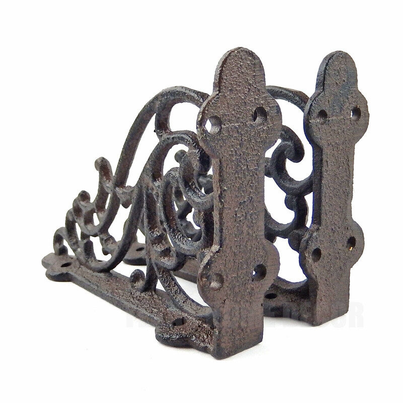 2 Small Shelf Brackets Scrolls Cast Iron Brace Antique Style 5 1/4 x 3 1/4 inch gallery