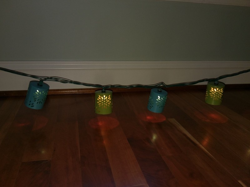 Teal Green Blue String Light Set Strand 10 Metal Cylinder Can Die Cut Out Flower gallery