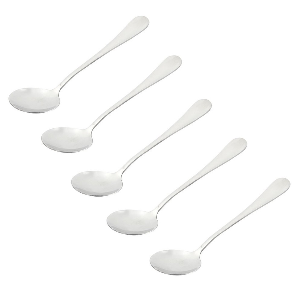 Round Shape Rice Soup Spoon Tableware Silver Tone 17cm Long 5PCS