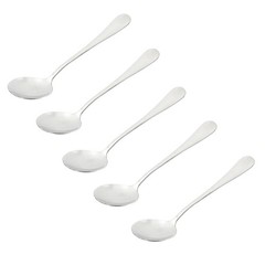 Round Shape Rice Soup Spoon Tableware Silver Tone 17cm Long 5PCS