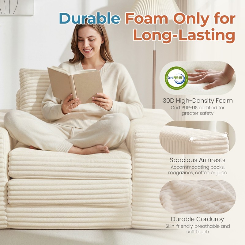Single Folding Sofa Bed, 75.6" Sleeper, Beige Corduroy gallery