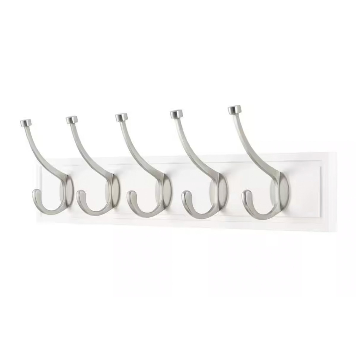 27-In White Wall Hook Rack with 5 Satin Nickel Hooks – Coat Hat Robe Organizer gallery