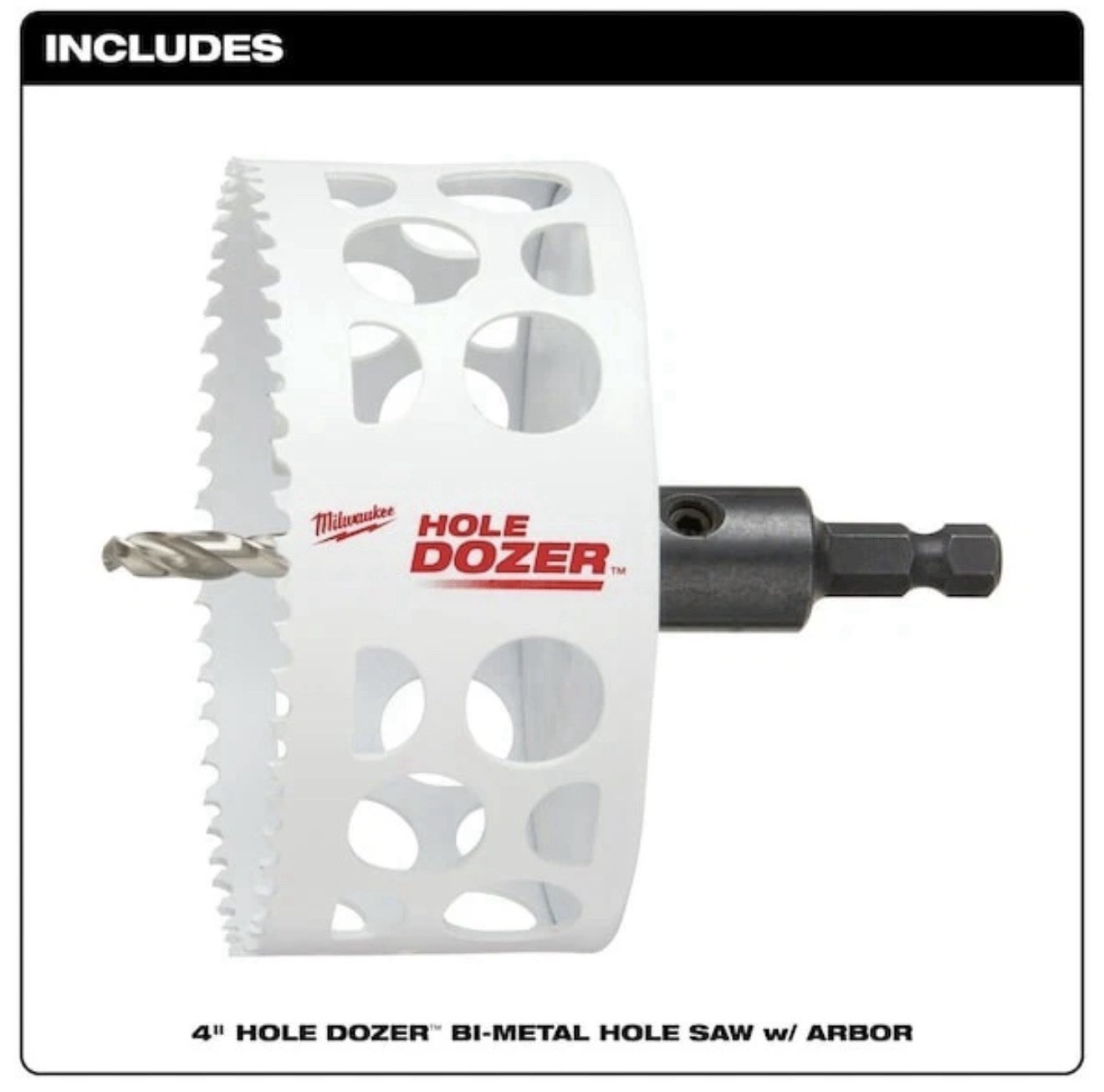 *NEW* Milwaukee 4 in. HOLE DOZER Bi-Metal Hole Saw w/ 3/8 in. Arbor & Pilot Bit gallery