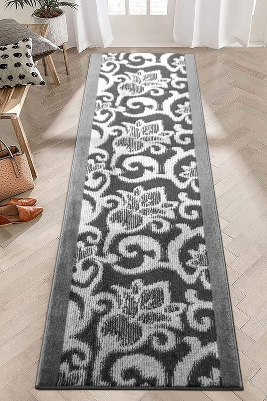 Non Slip, Hallway, Kitchen Runner Rug, Your Choice of Length, Anthracite & Grey gallery