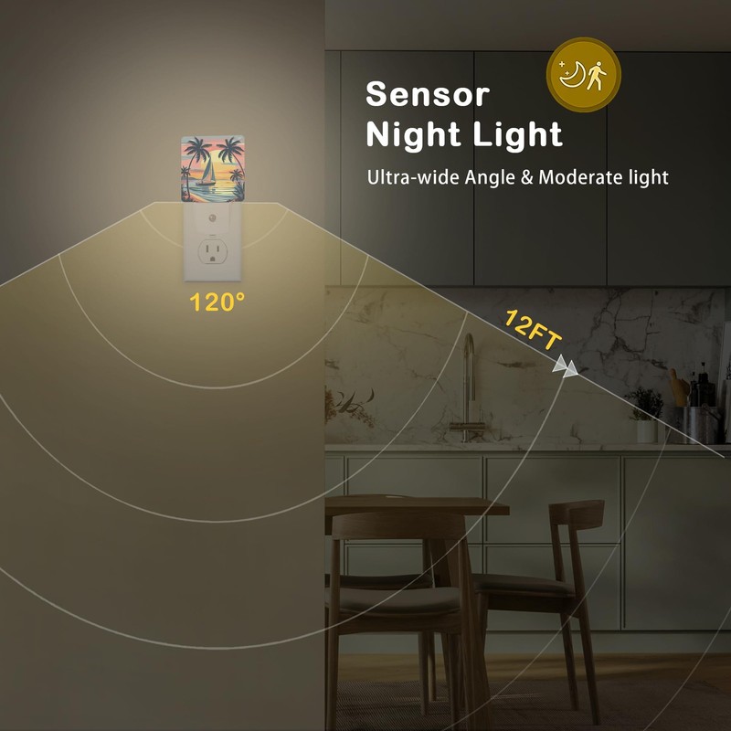 Palm Trees Sunset Night Light PlugIn Auto Sensor LED Men Women Boys Girls gallery
