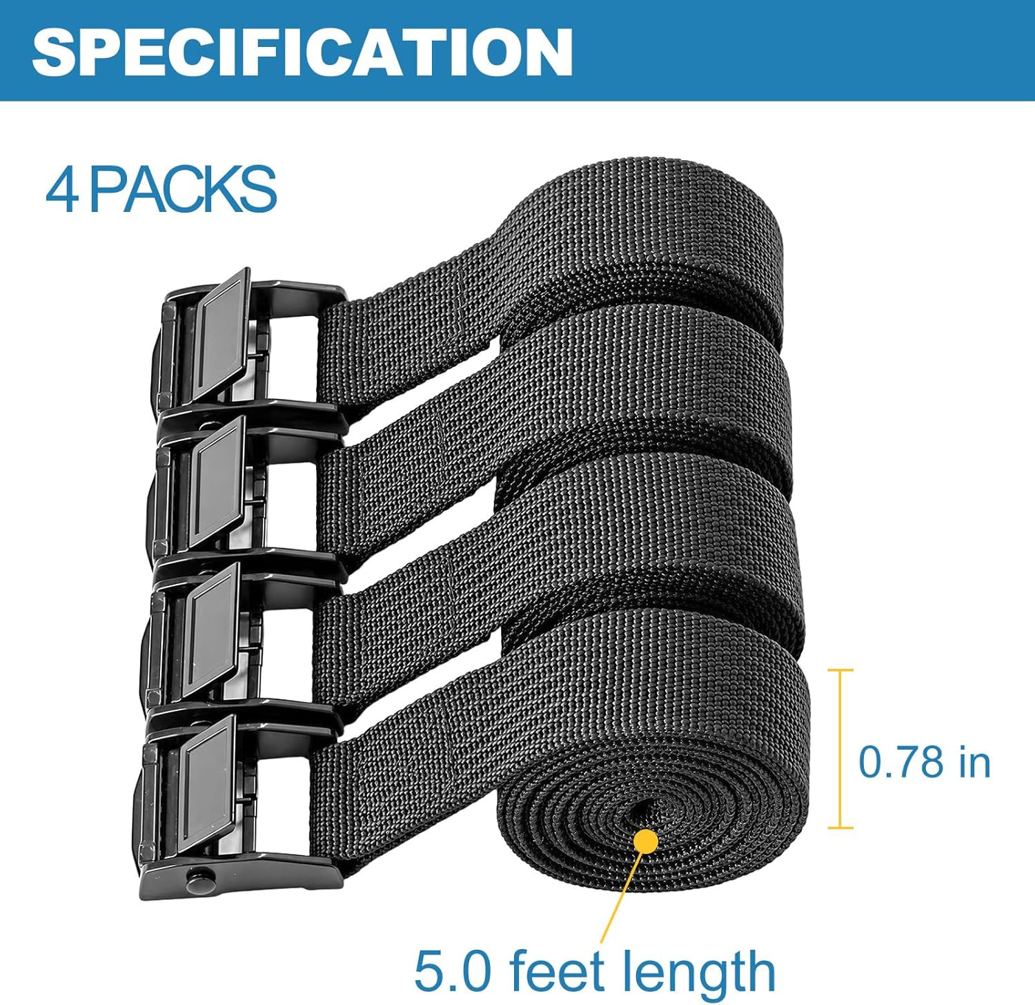 0.78" X5' Adjustable Cam Buckle Lashing Straps, Tie down Straps for Cargo, Truck gallery