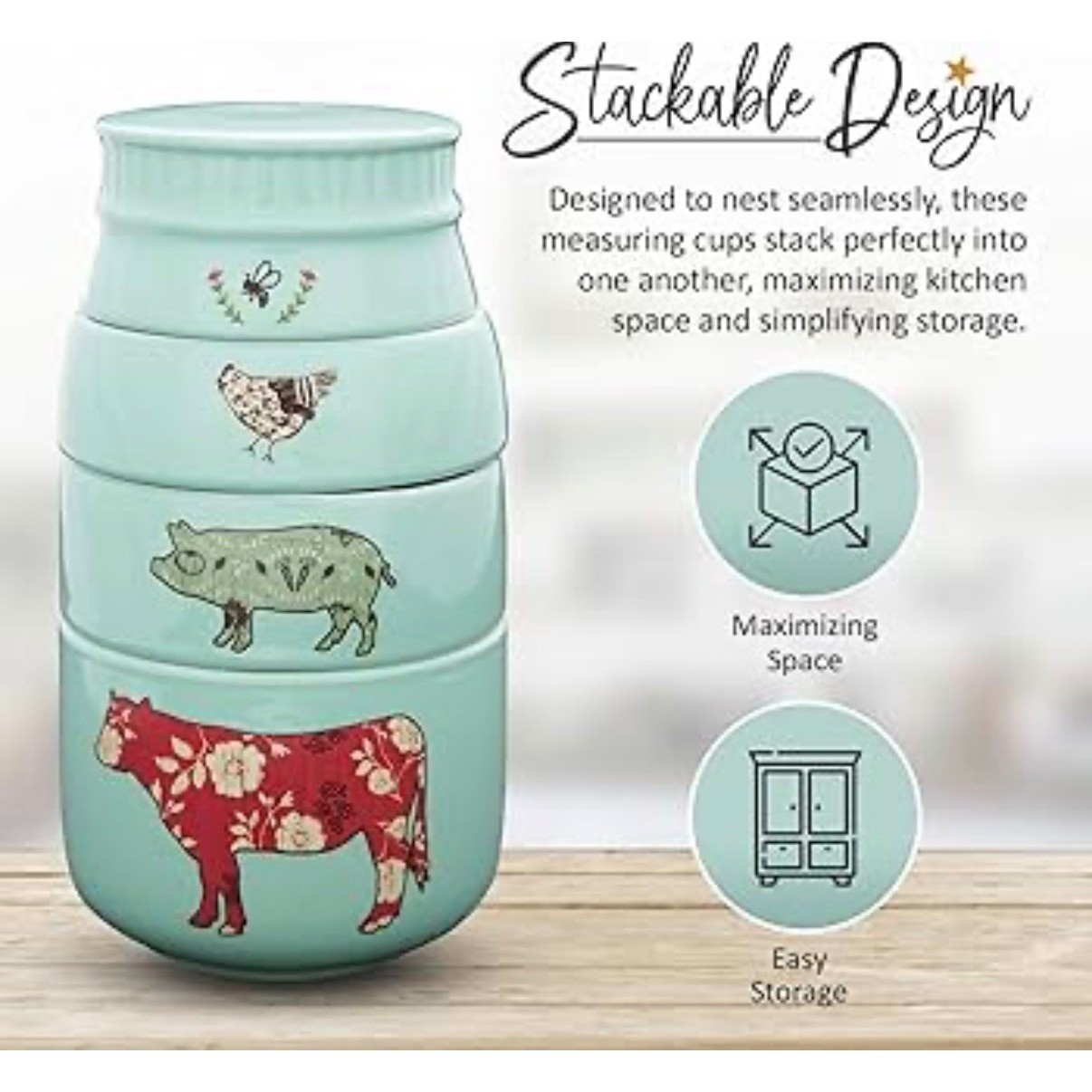 Live Simply Amylee Weeks Stackable Ceramic Measuring Cups Farmhouse Teal 4 Piece gallery