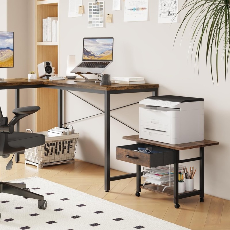 Large Printer Stand with Storage Drawer, 2-Tier Under Desk Table for Home Off... gallery