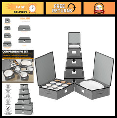 Stackable Hard Shell Storage Containers 6 Pack – Quilted Cases for Dishes, Mugs,
