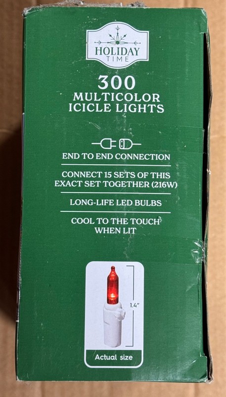 Holiday Time - 300 LED Multicolor Mini Icicle Lights White Wire 19 ft Long TOTAL gallery