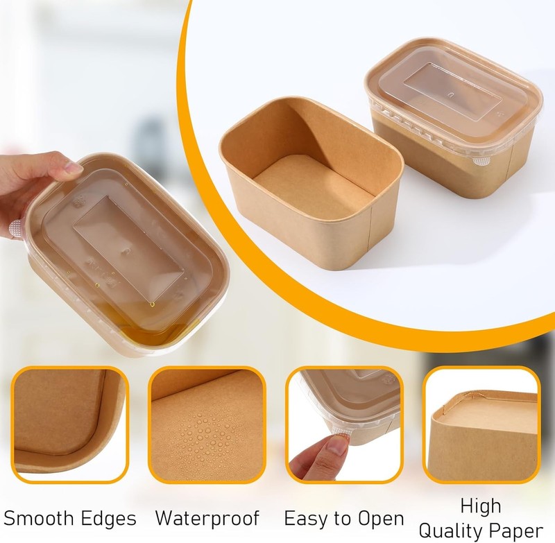 Leak-Proof Microwavable Food Containers – 50 Pack Kraft Paper To-Go Boxes gallery