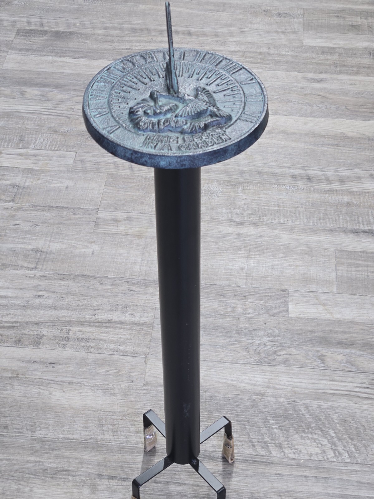 TIME BEGAN IN A GARDEN SUNDIAL WITH BASE APROX 7" WIDE 25 " HIGH gallery
