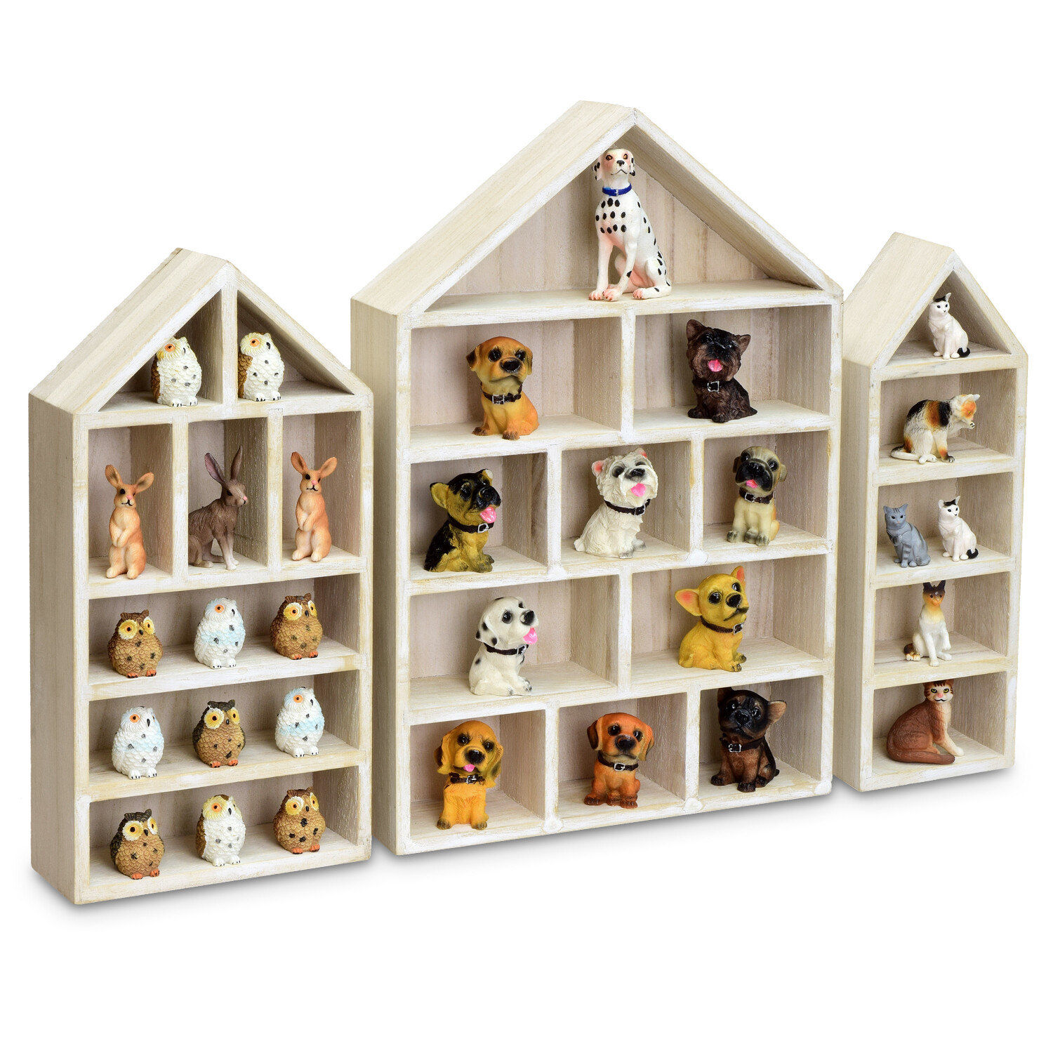 Neuxi House-Shaped Wooden Shadow Cubby Box Display Shelf Organizer, Set of 3 gallery