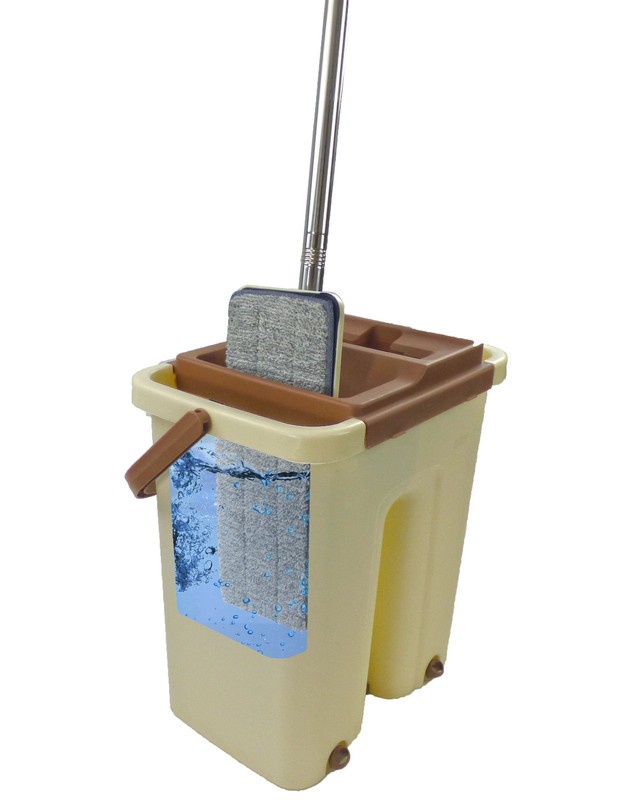 Self Cleaning Drying Wringing Mop Bucket System Flat Floor + 2 Microfiber Pads gallery