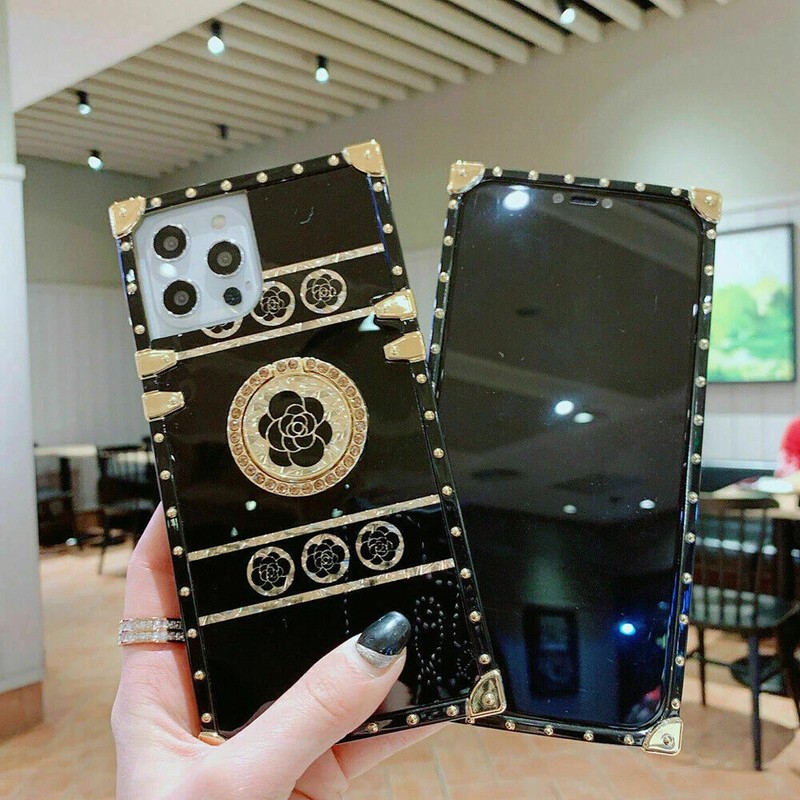 Gold Glitter Flower Case for iPhone 17/16/15/14/13/12/11 Series with Ring Holder