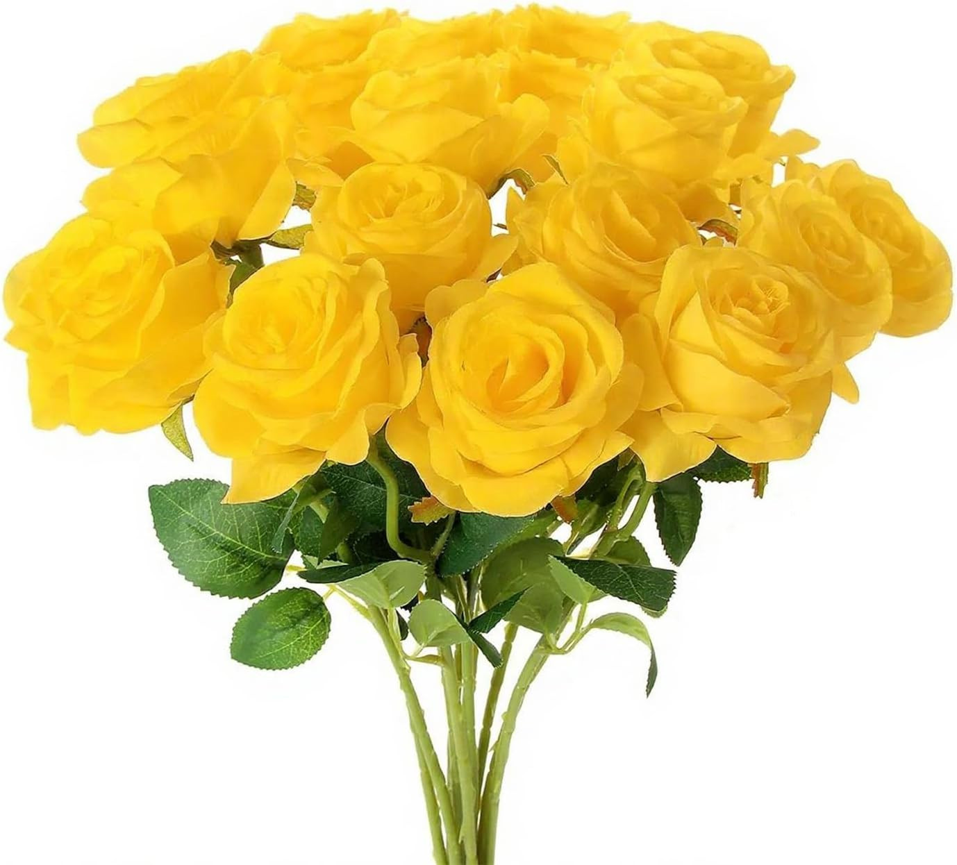Yellow Roses Artificial Flowers 15 PCS, Fake Roses Silk Flowers with Long Stems, gallery