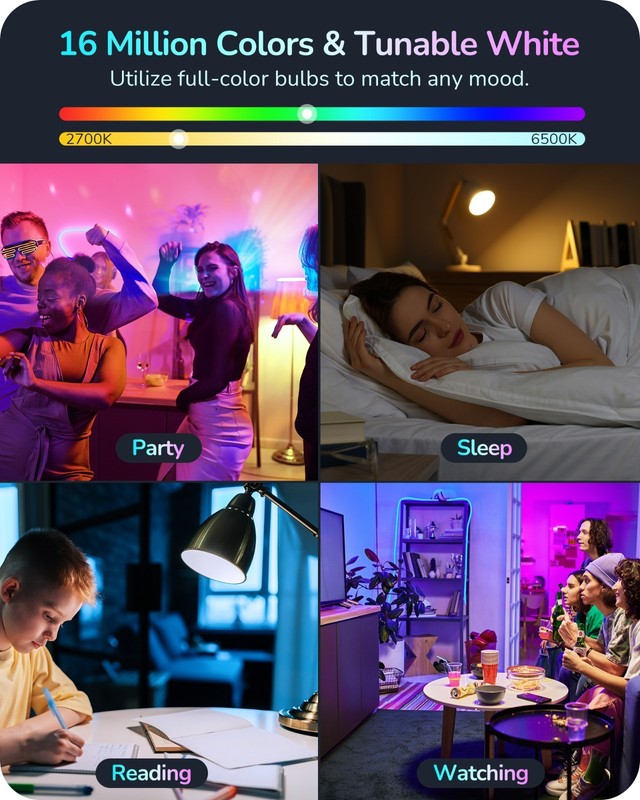 Matter Smart Light Bulb Color Changing RGB 9W 800LM 2700-6500K E26 Base Work gallery
