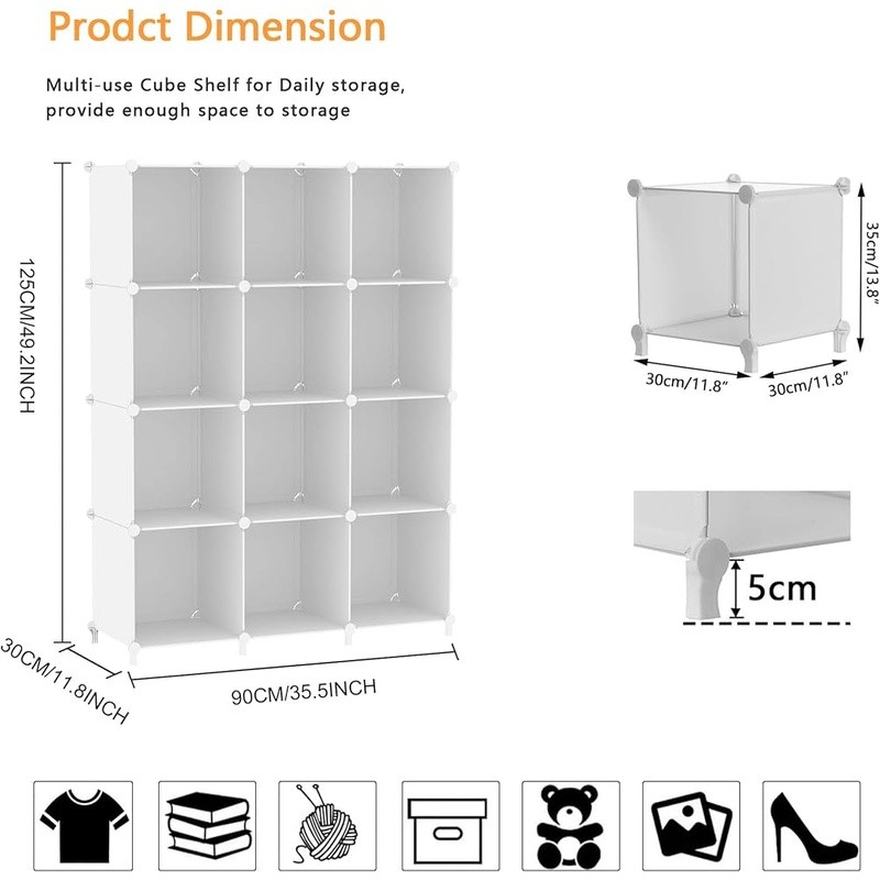 12 Cube Storage Organizer Portable Adjustable Multi-Purpose Shelving Unit New gallery