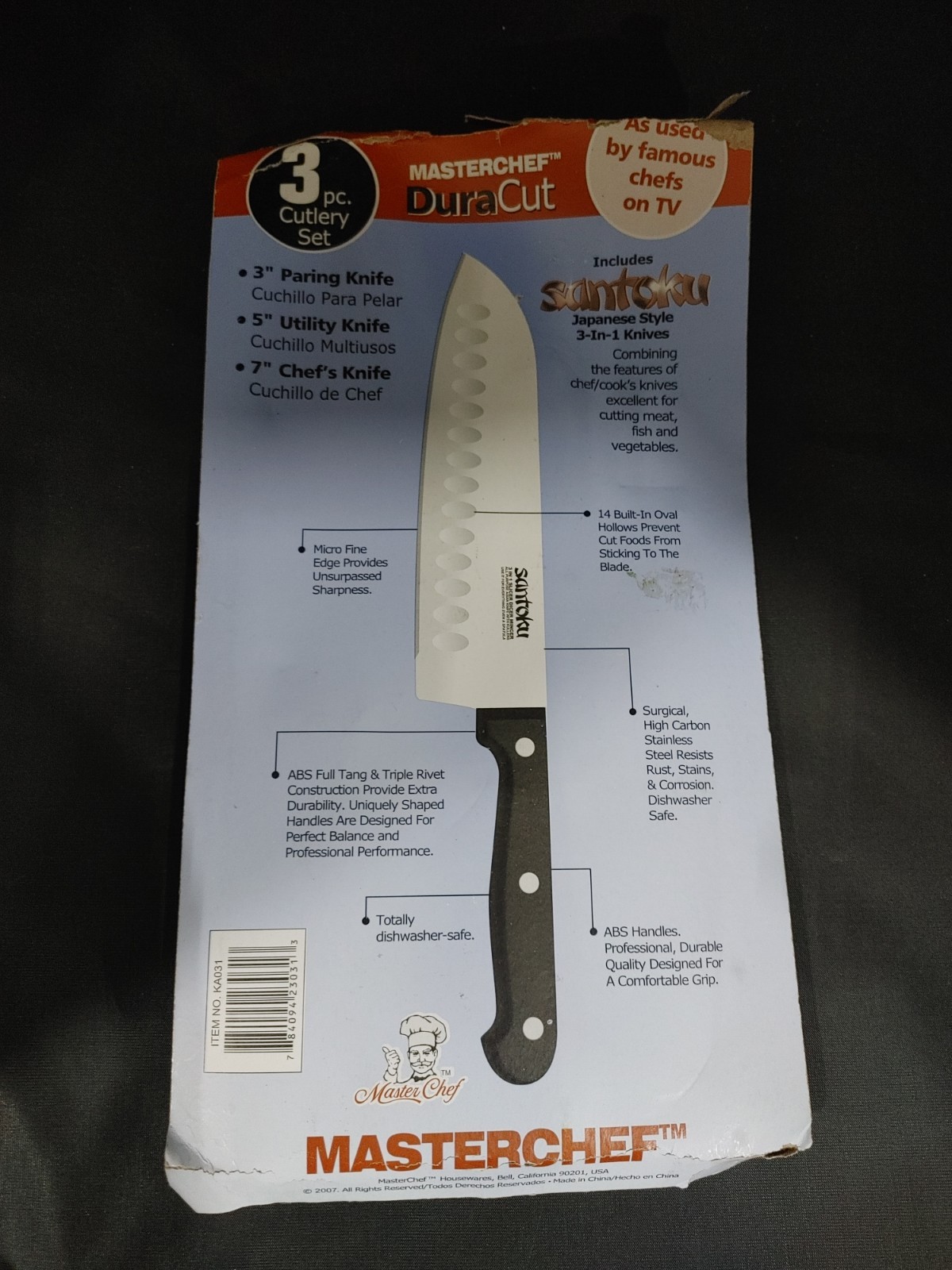 3 MasterChef DuraCut SANTOKU 7-5-3 Inches Knives Black Handle NEW gallery