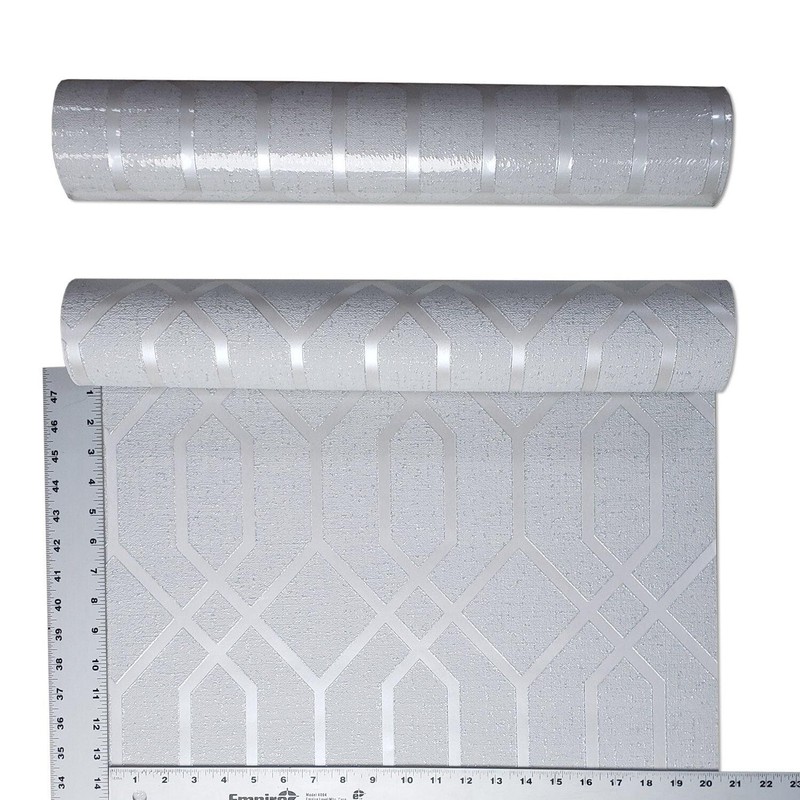 Wallpaper Silver gray white glitter textured roll geometric trellis quartz 3D gallery