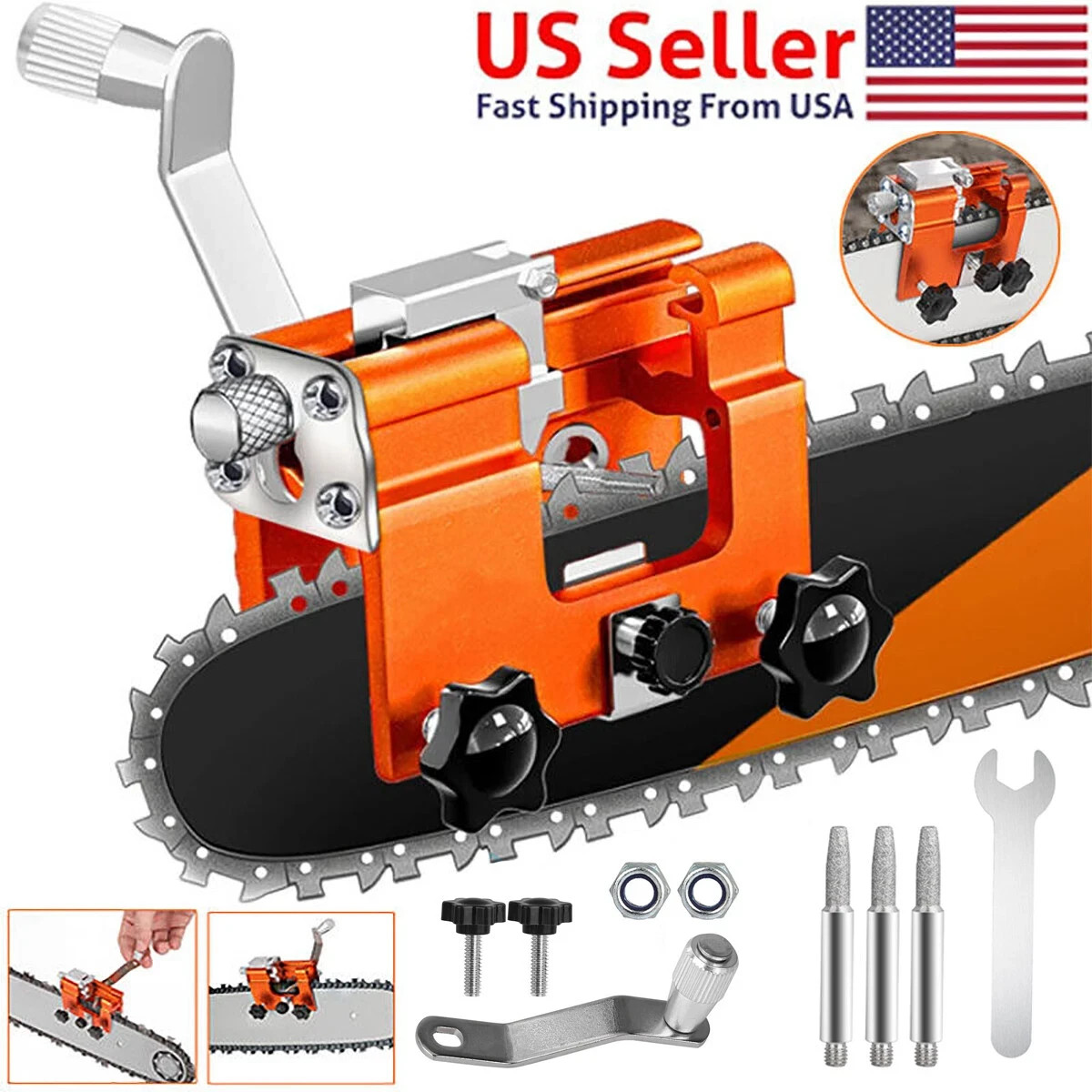 Chainsaw Chain Sharpening Jig Portable Hand Crank Sharpener Tool Set us gallery