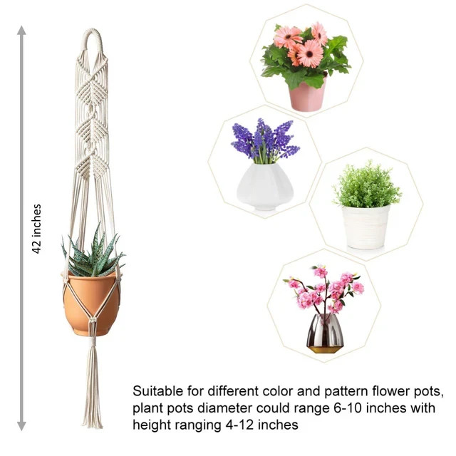 Macrame Plant Hanger – Handmade Cotton Rope Hanging Planter Holder for Outdoor gallery